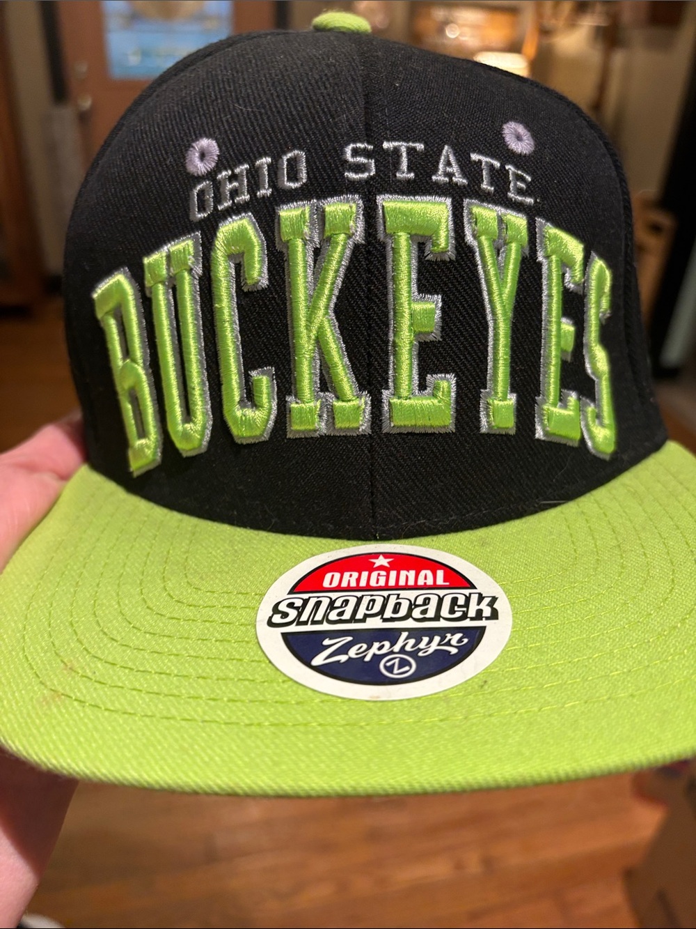 Zephyr Black & Neon Green Buckeyes Snapback Hat